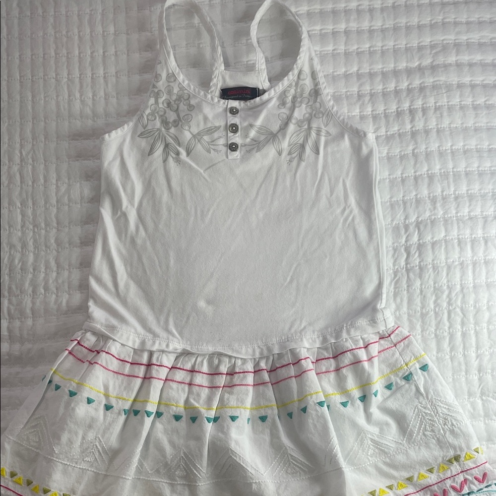 Charming White Sleeveless Dress with Colorful Trim
